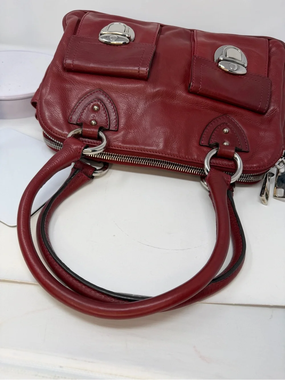 Marc Jacobs Red Calfskin Leather Blake PushLock Satchel Bag Fall 2005 collection